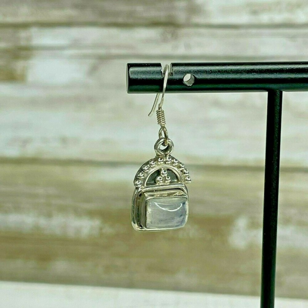 Vintage 925 Sterling Silver Rainbow Moonstone Drop Dangle Earrings - Picture 2 of 9